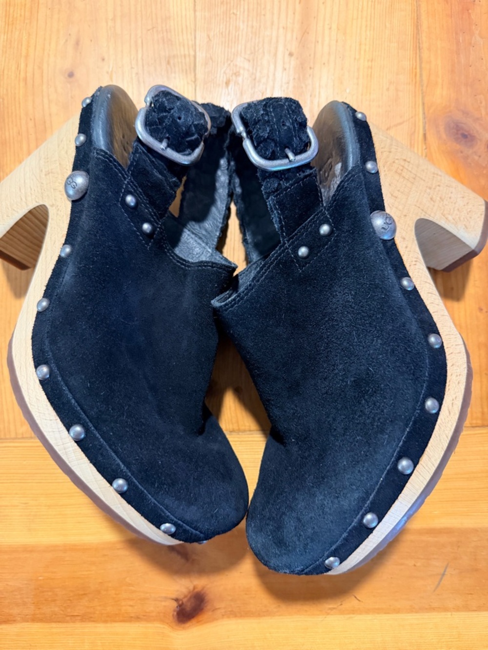 Black Suede Studded Clog Mules - Women